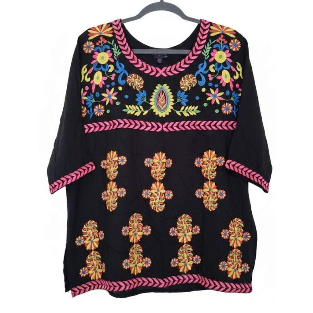 Women medium Mexican full embroidery blouse huipil el interior jalapa hippie top